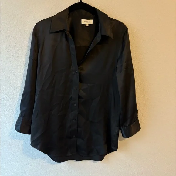 L'AGENCE Dani Black 100% Silk Shirt elegant career office luxury - Picture 2 of 6
